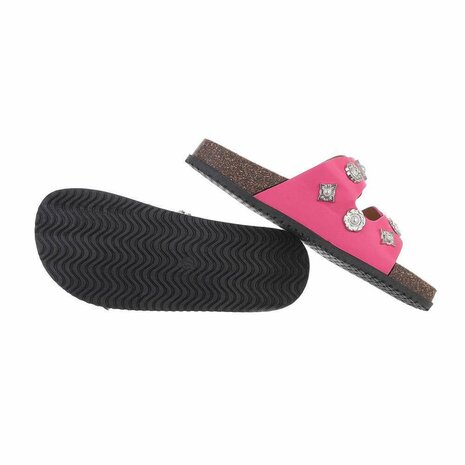 Dames slippers met studs - roze / fuchsia