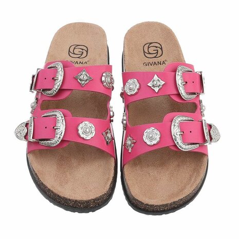 Dames slippers met studs - roze / fuchsia