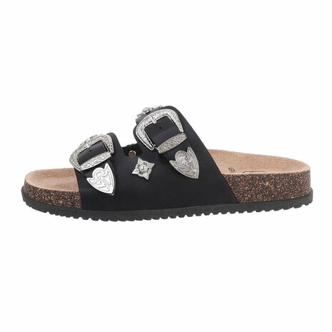 Dames slippers met studs - zwart