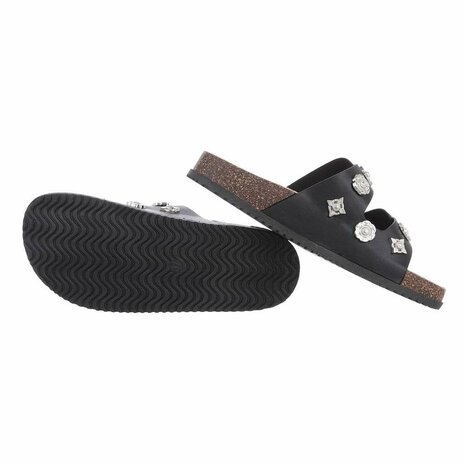 Dames slippers met studs - zwart