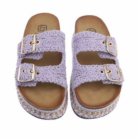 Dames slippers met plateauzolen - paars / lila