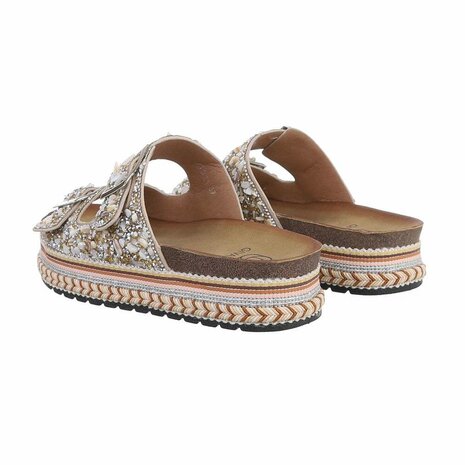 Dames slippers met steentjes - beige