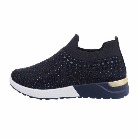 Dames instap sneakers / slip-on instappers met strass - donkerblauw