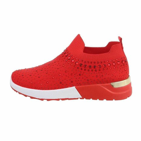 Dames instap sneakers / slip-on instappers met strass - rood