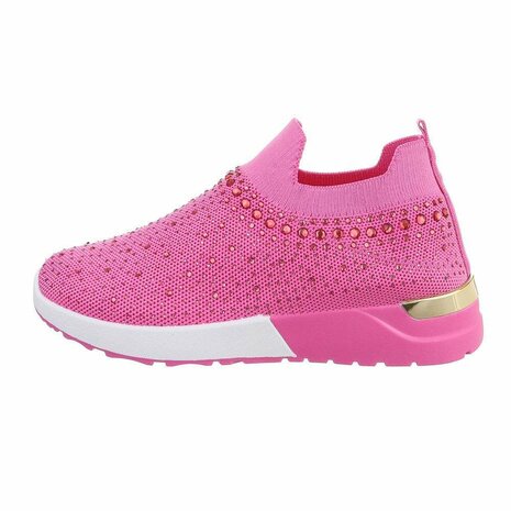 Dames instap sneakers / slip-on instappers met strass - roze