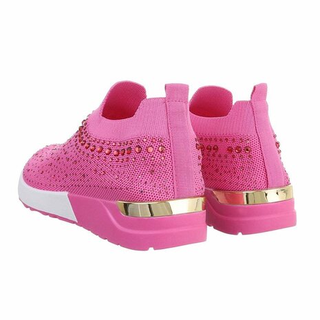 Dames instap sneakers / slip-on instappers met strass - roze