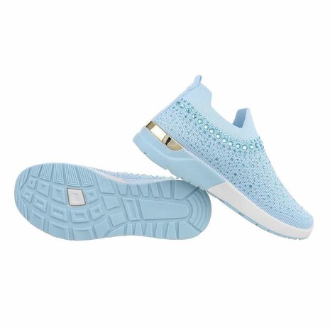 Dames instap sneakers / slip-on instappers met strass - blauw