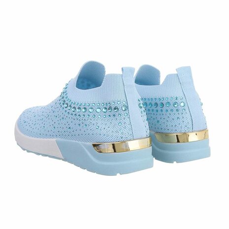 Dames instap sneakers / slip-on instappers met strass - blauw