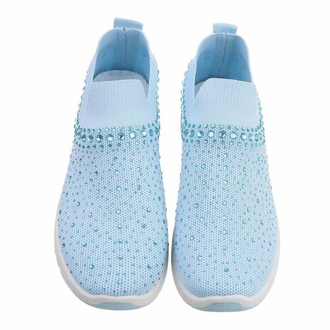 Dames instap sneakers slip on instappers met strass blauw
