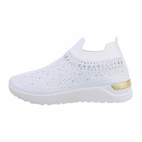 Dames instap sneakers / slip-on instappers met strass - wit
