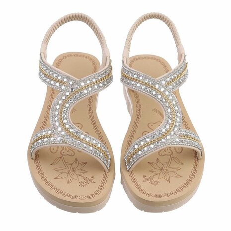 Dames sandalen met strass beige Lunamex Jewelry Fashion