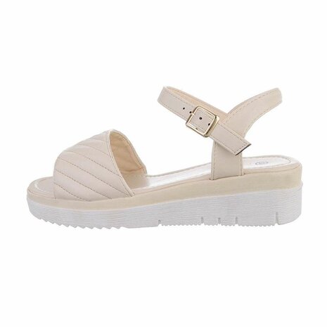 Dames sandalen met lage wedge sleehak - beige
