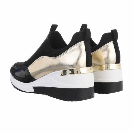 Dames wedge sneakers met sleehakken - zwart / goud