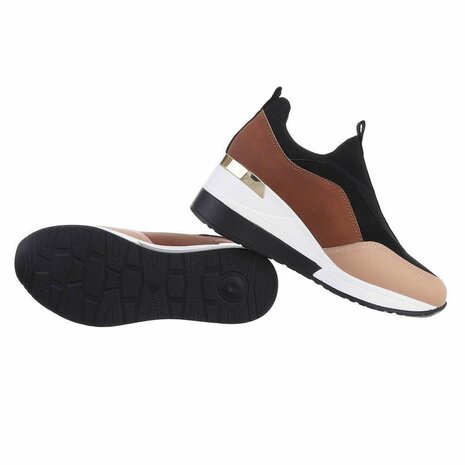 Dames wedge sneakers met sleehakken - zwart / bruin