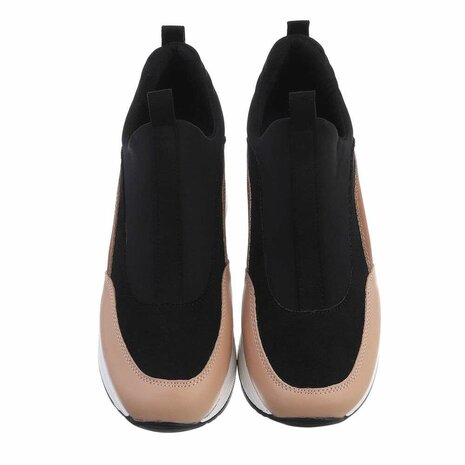 Dames wedge sneakers met sleehakken - zwart / bruin