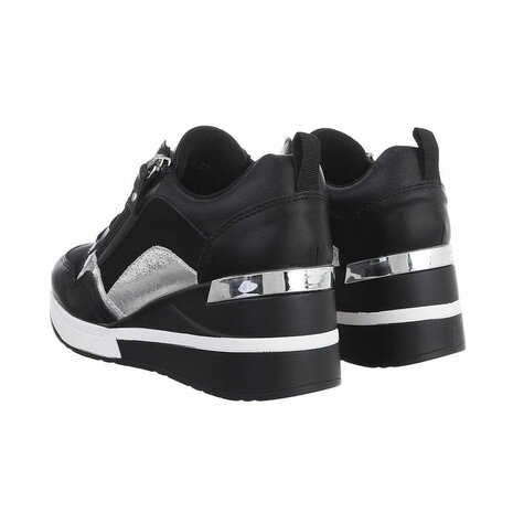 Dames wedge sneakers met sleehakken - zwart / zilver