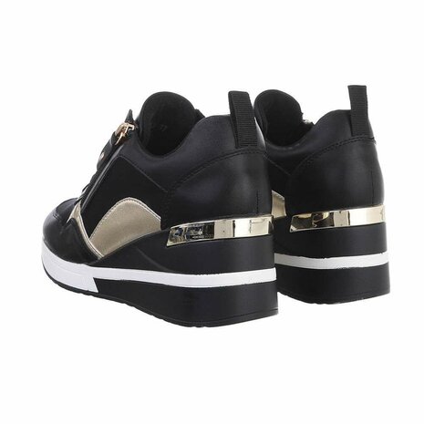 Dames wedge sneakers met sleehakken - zwart / goud