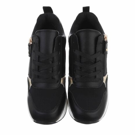 Dames wedge sneakers met sleehakken - zwart / goud