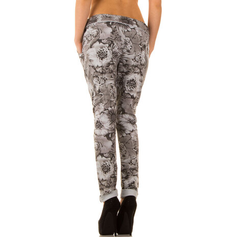 Dames katoenen broek / chino met bloemenprint - grijs