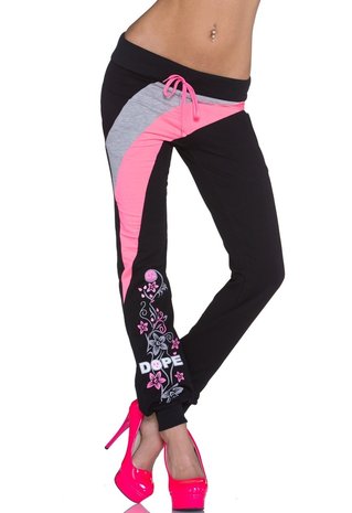 Dames joggingbroek - zwart / neon roze