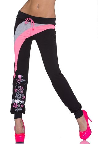 Dames joggingbroek - zwart / neon roze