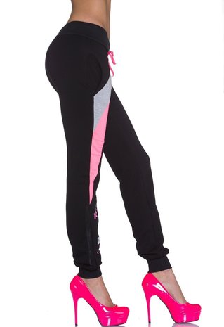 Dames joggingbroek - zwart / neon roze