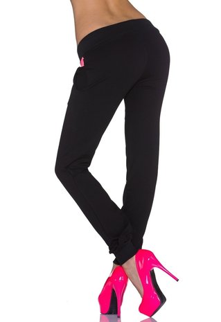 Dames joggingbroek - zwart / neon roze