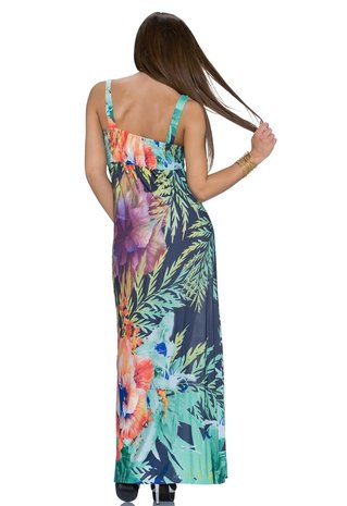 Dames maxi dress / lange jurk met bloemenprint - mint / koraal