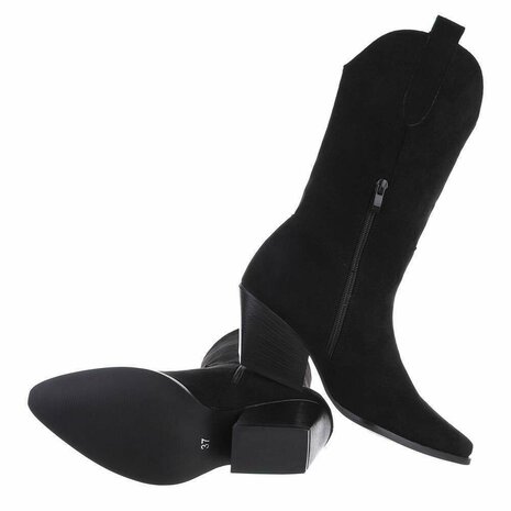 Dames cowboy laarzen / western kuitlaarzen suède-look - zwart