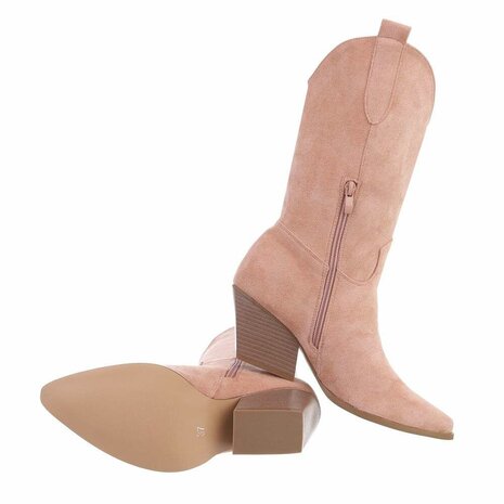 Dames cowboy laarzen / western kuitlaarzen suède-look - roze