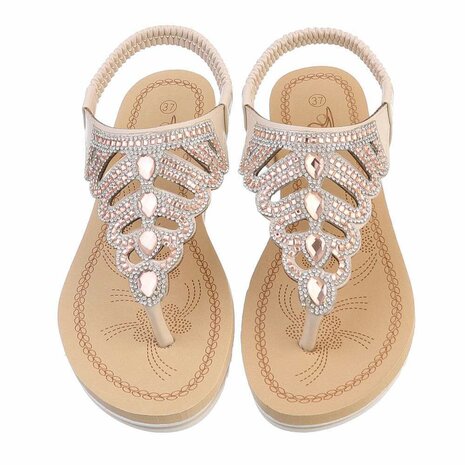 hoed verkopen Beschrijven Dames sandalen met strass - beige - Lunamex Jewelry & Fashion