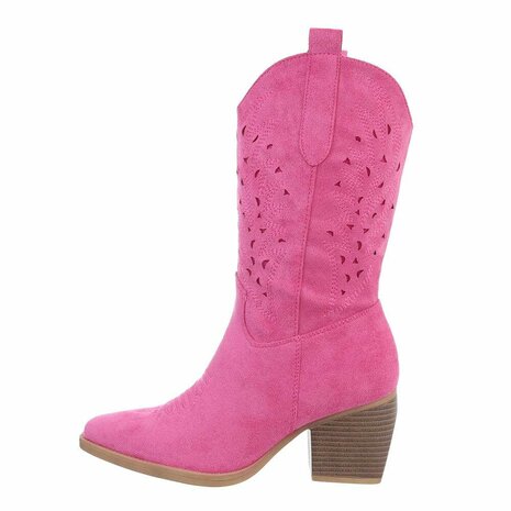 Dames cowboy laarzen / halfhoge western laarsjes suède-look - fuchsia roze