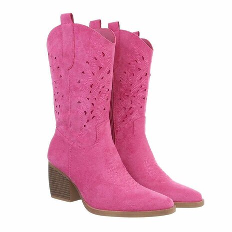 Dames cowboy laarzen / halfhoge western laarsjes suède-look - fuchsia roze