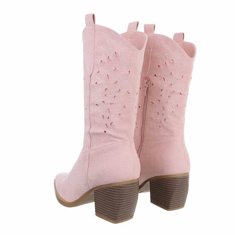 Dames cowboy laarzen / halfhoge western laarsjes suède-look - roze