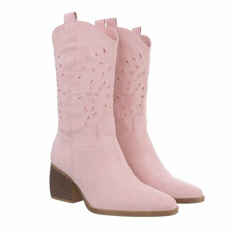 Dames cowboy laarzen / halfhoge western laarsjes suède-look - roze