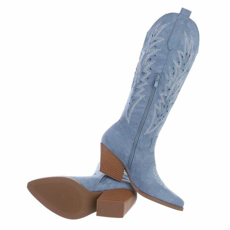 Dames cowboy laarzen / hoge western boots suède-look - blauw