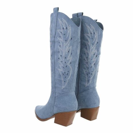 Dames cowboy laarzen / hoge western boots suède-look - blauw