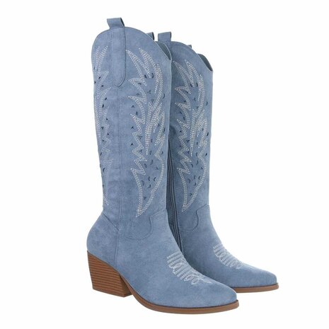 Dames cowboy laarzen / hoge western boots suède-look - blauw