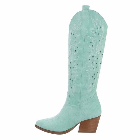 Dames cowboy laarzen / hoge western boots suède-look - turquoise