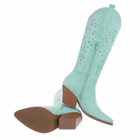 Dames cowboy laarzen / hoge western boots suède-look - turquoise