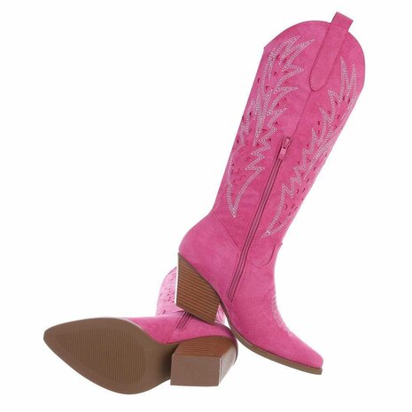 Dames cowboy laarzen / hoge western boots suède-look - fuchsia roze