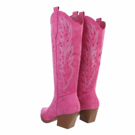 Dames cowboy laarzen / hoge western boots suède-look - fuchsia roze