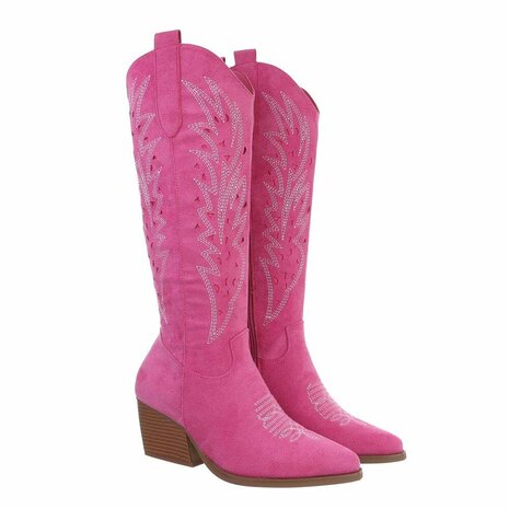 Dames cowboy laarzen / hoge western boots suède-look - fuchsia roze