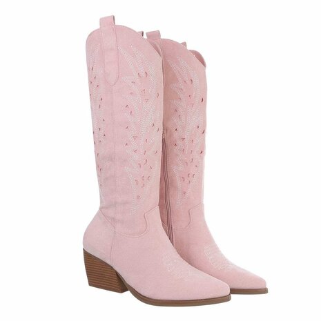 Dames cowboy laarzen / hoge western boots suède-look - lichtroze