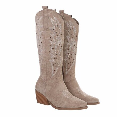 Dames cowboy laarzen / hoge western boots suède-look - khaki