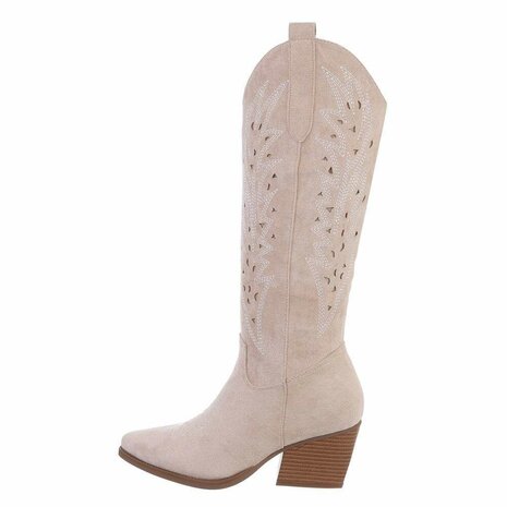 Dames cowboy laarzen / hoge western boots suède-look - beige
