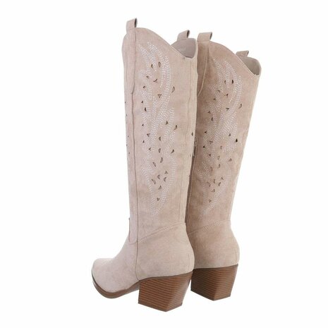 Dames cowboy laarzen / hoge western boots suède-look - beige