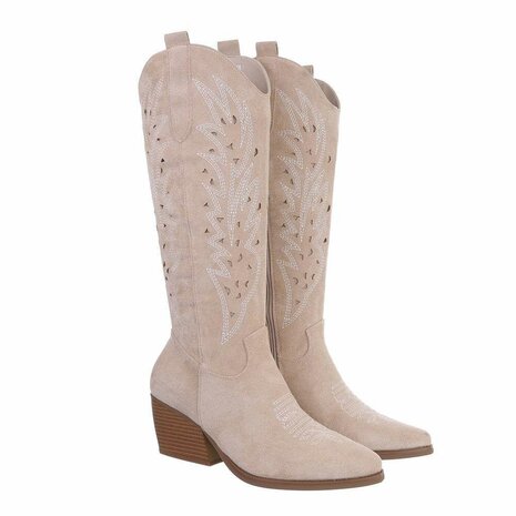 Dames cowboy laarzen / hoge western boots suède-look - beige