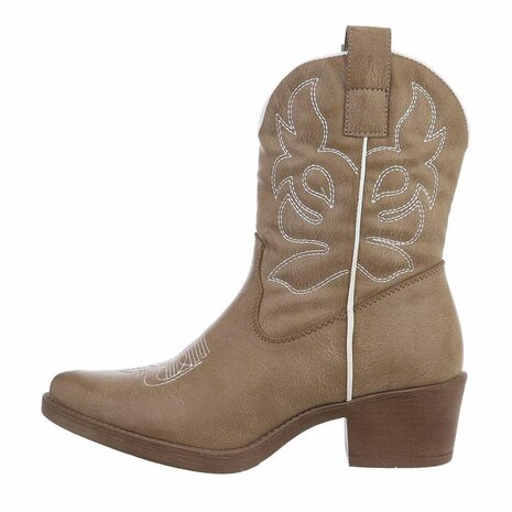 Dames cowboy enkellaarzen / western laarsjes - khaki