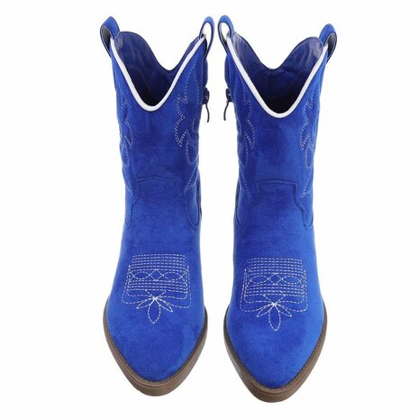 Dames cowboy laarzen / hoge western boots suède-look - kobalt blauw
